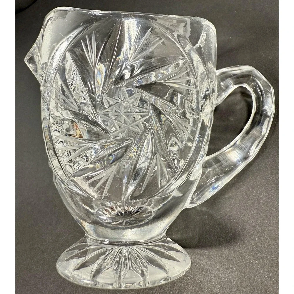 Ofnah Poland 24% Lead Crystal Creamer Sugar Bowl w/ Lid & Tray Pinwheel‎ Star Of